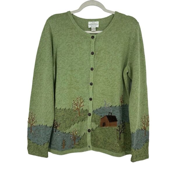 Vintage Green Sweater with Nature Scene - Picture 1 of 12